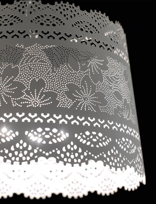 Sospensione metallo bianco paralume bianco forato 3XE14 non incl. D.40cm CLUNY Sospensione metallo bianco paralume bianco forato 3XE14 non incl. D.40cm CLUNY